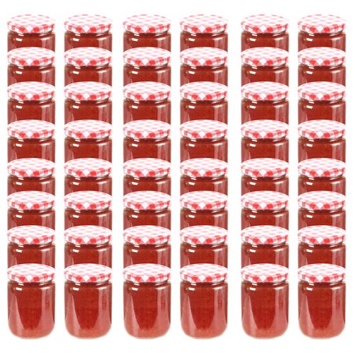 Glass Jam Jars with White and Red Lid 48 pcs 230 ml