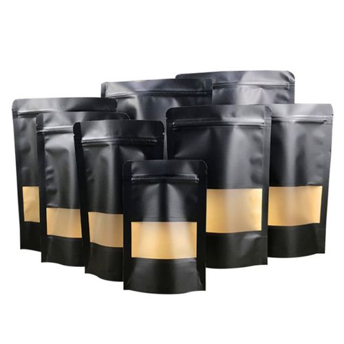 Black Kraft Paper Zip Lock Bags - Resealable Pouches for Snacks & Crafts
