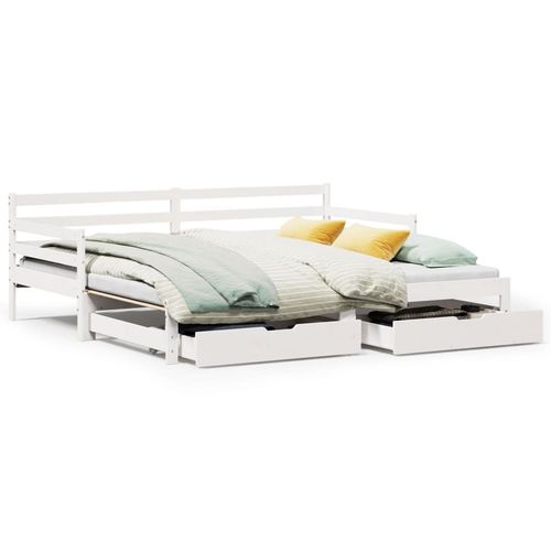 Daybed with Trundle and Drawers without Mattress White 90x200 cm