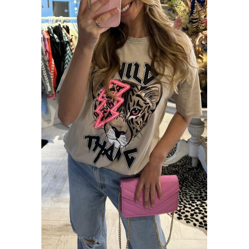 Ladies Oversized Tiger Lightning Wild Thang Short Sleeves T Shirt Top