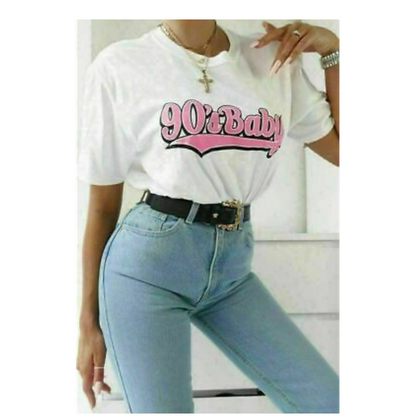 Ladies Oversized 90s Baby Short Sleeves T Shirt Top