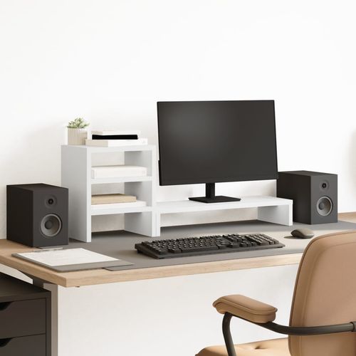 Monitor Stand with Desk Organiser White Engineered Wood