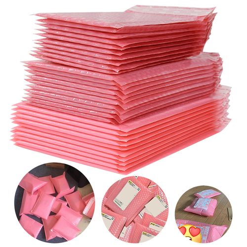 Pink Bubble Packaging Bags - Waterproof, 10 Pcs for Gifts & Goods