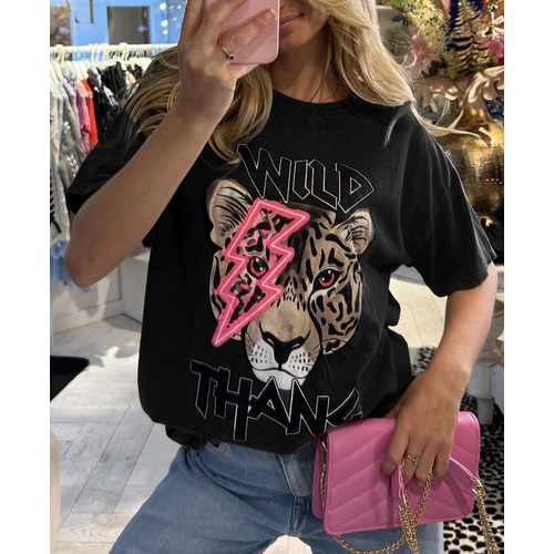 Ladies Oversized Tiger Lightning Wild Thang Short Sleeves T Shirt Top