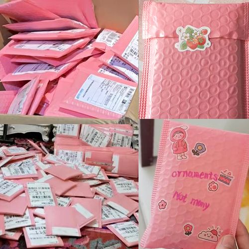 Pink Bubble Packaging Bags - Waterproof, 10 Pcs for Gifts & Goods