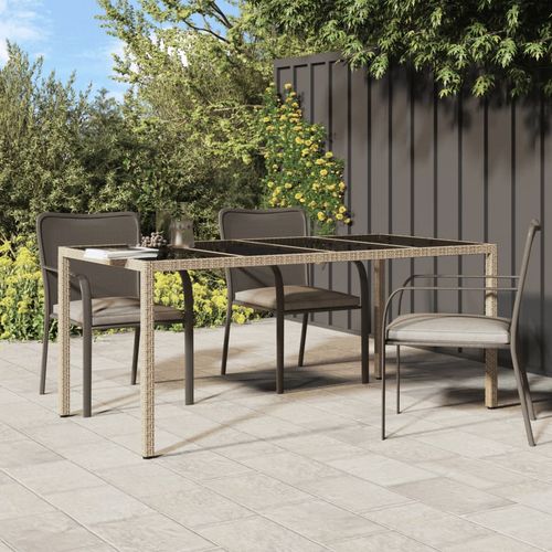 Garden Table Brown 190x90x75 cm Tempered Glass and Poly Rattan