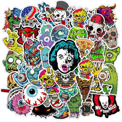 Vibrant Waterproof Skull Zombie Stickers - Cool Decals for All Surfaces