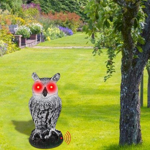 Owl Scarecrow Decoy with Sound & Lights for Garden Protection
