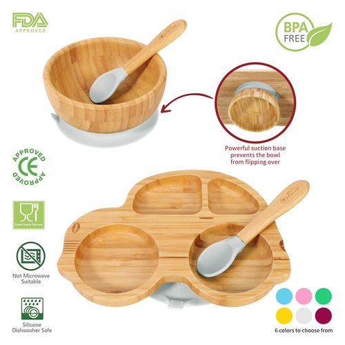 BAMBOO CAR PLATE,BOWL & SPOON