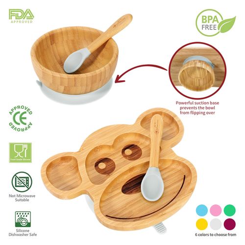 BAMBOO MONKEY PLATE,BOWL & SPOON SET