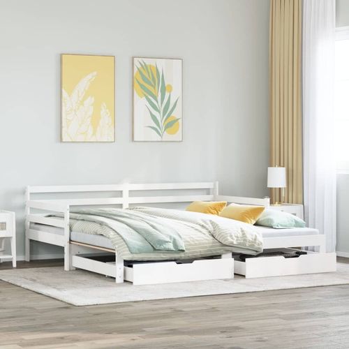 Daybed with Trundle and Drawers without Mattress White 90x200 cm