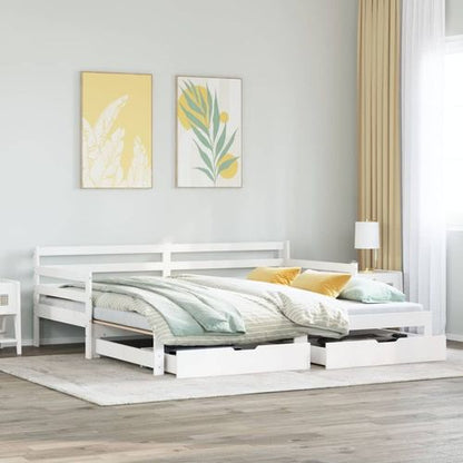 Daybed with Trundle and Drawers without Mattress White 90x200 cm