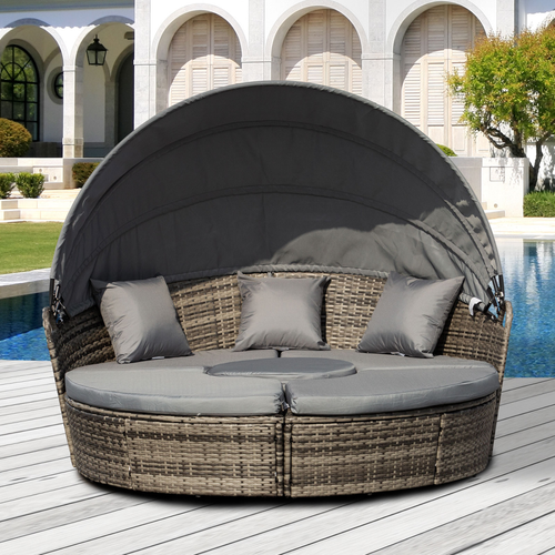 5 Pc Outdoor Plastic Rattan Wicker Round Sofa Bed Coffee Table Sectional Set