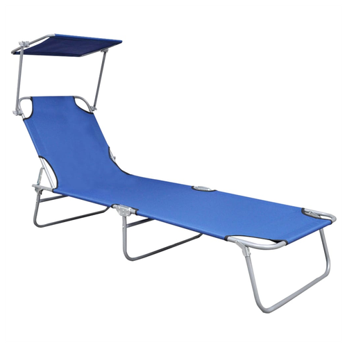Folding Sun Lounger with Canopy Blue Aluminium