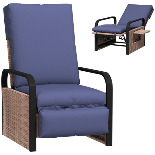 Rattan Garden Recliner Chair Sun Lounger w/ Side Tray