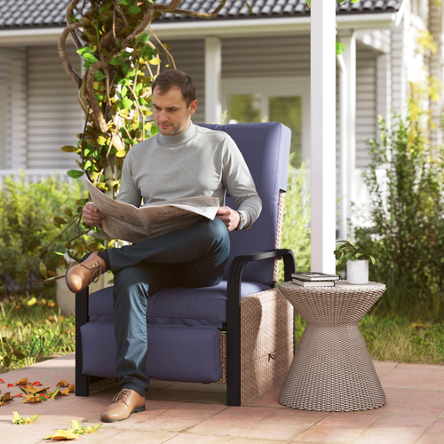 Rattan Garden Recliner Chair Sun Lounger w/ Side Tray