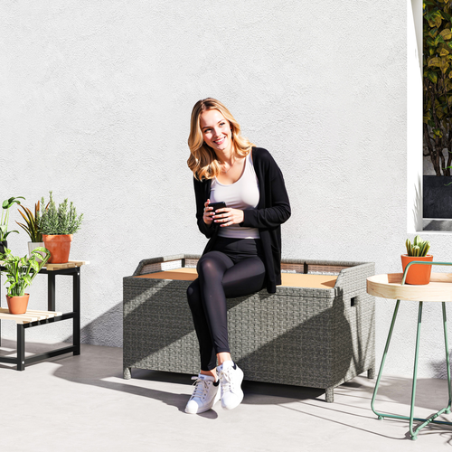 Outsunny Rattan Outdoor Storage Bench with Aluminium Frame