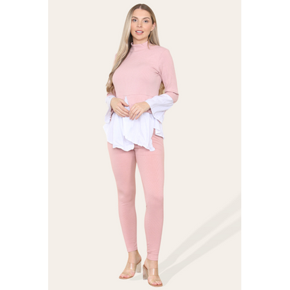 Ribbed Lounge Wear Flared Shirt and Leggings Co-Ord Set
