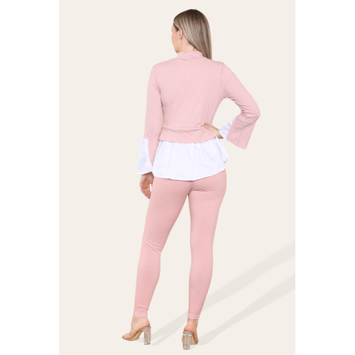 Ribbed Lounge Wear Flared Shirt and Leggings Co-Ord Set