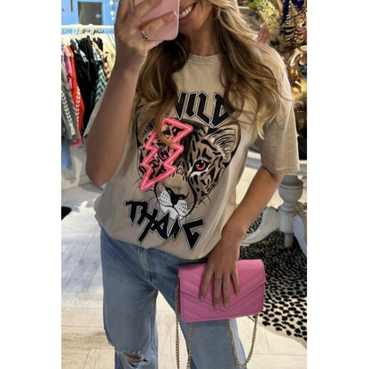 Ladies Oversized Tiger Lightning Wild Thang Short Sleeves T Shirt Top